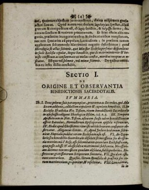 Sectio I. De Origine et Observantia Benedictionis Sacerdotalis.