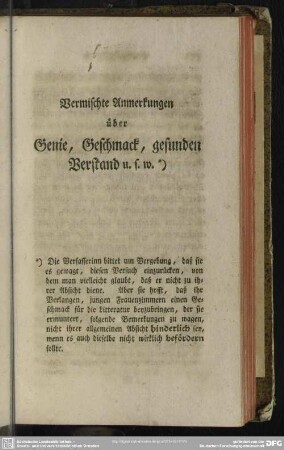 Vermischte Anmerkungen über Genie, Geschmack, gesunden Verstand u. s. w. ...