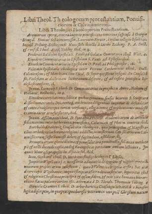 Libri Theol. Theologorum protestantium, Pontificiorum & Calvinianorum.