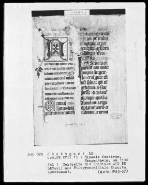 Missale festivum — Initialen A(d te levavi) und E(xcita), Folio 1recto