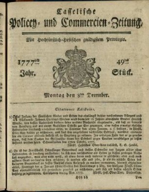 49tes Stueck, Montag den 8ten December 1777