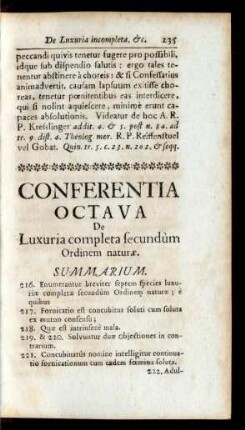 Conferentia Octava De Luxuria completa secundùm Ordinem naturae