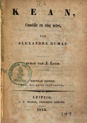 Théâtre français moderne. 6, Alexandre Dumas : Kean