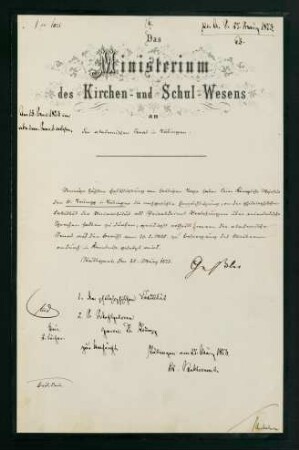 Das Ministerium des Kirchen- und Schul-Wesens an den akademischen Senat bezügl. d. Habilitation Trumpps (25.03.1873)