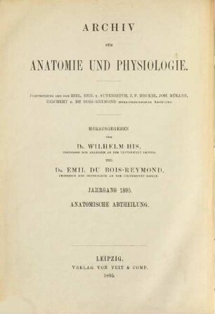 Archiv für Anatomie und Physiologie. Anatomische Abteilung, Archiv für Anatomie. 1895