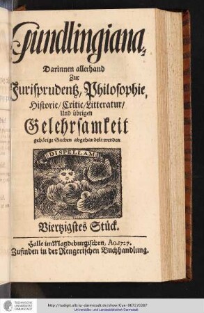 Gundlingiana Vierßigstes Stück
