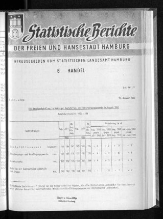 Die Umsatzentwicklung im Hamburger Gaststätten- und Beherbergungsgewerbe im August 1960 : Lfd. Nr. 37