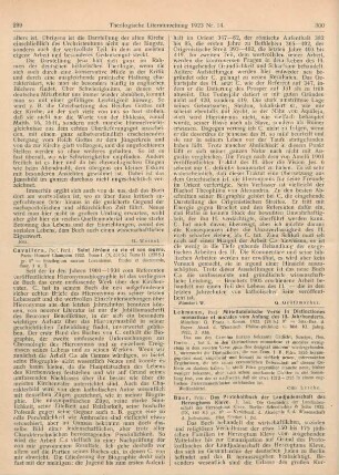 299-300 [Rezension] Cavallera, Ferdinand, Saint Jérôme sa vie et son œuvre. Tome I et II