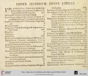 Index itinerum huius libelli