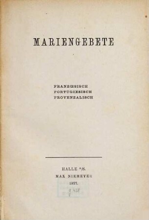Mariengebete : franzoesisch, portugiesisch, provenzalisch