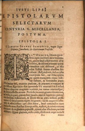 Ivsti Lipsi[i] Epistolarvm Selectarvm Centvria ... Miscellanea, Centuria 5. Epistolarum Seletarum Centuria Quinta Miscellanea Postuma