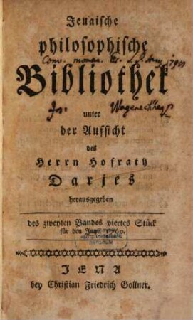 Jenaische philosophische Bibliothek, 2,4/6. 1760