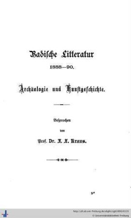 Badische Litteratur 1888-90. Archäologie und Kunstgeschichte.