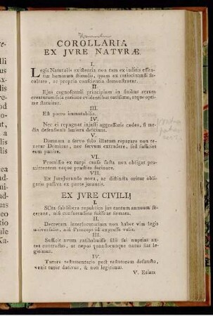 Corollaria ex jure naturæ. - Ex jure civili.