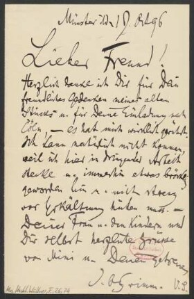 Brief an Franz Wüllner : 19.10.1896