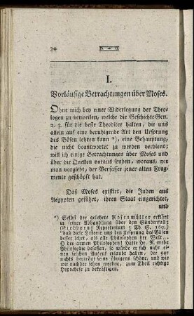 I. Vorläufige Betrachtungen über Moses.