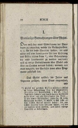 I. Vorläufige Betrachtungen über Moses.
