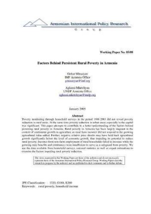 Factors behind persistent rural poverty in Armenia