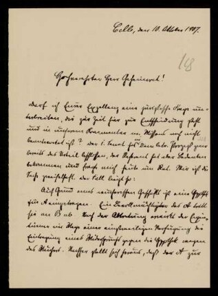 118: Brief von Otto Strecker an Gottlieb Planck, Celle, 10.10.1907