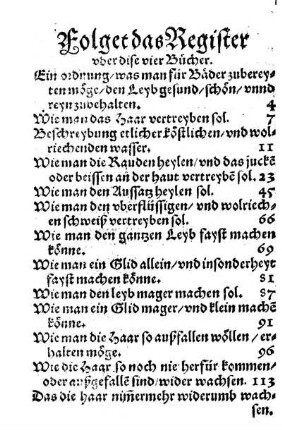 Folget das Register uber dise vier Bücher.