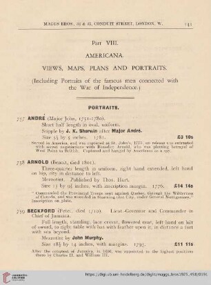 Part VIII. Americana. Views, Maps, Plans and Portraits (Nr. 757-845)