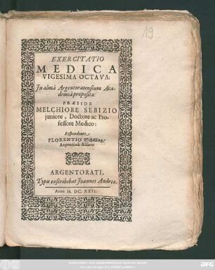 Exercitatio Medica Vigesima Octava