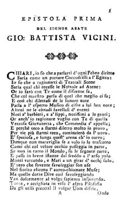 Epistola Prima Del Signor Abate Gio: Battista Vicini.