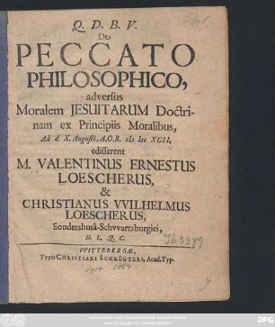 De Peccato Philosophico, adversus Moralem Jesuitarum Doctrinam ex Principiis Moralibus