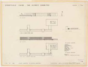 Sportfield Kairo The Olympic Committee: 2 Grundrisse Ground Floor, First Floor, 3 Ansichten East Elevation, West Elevation, South Elevation 1:500