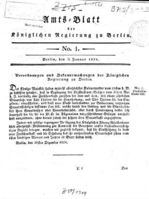No 1, 3. Januar 1821
