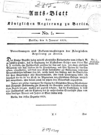 No 1, 3. Januar 1821