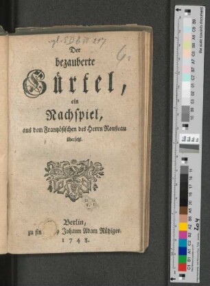 Der bezauberte Gürtel : ein Nachspiel