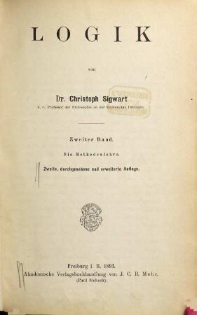 Logik, 2. Band. Die Methodenlehre