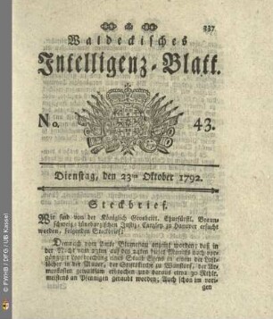 No. 43. Dienstag, den 23ten Oktober 1792
