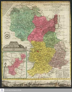 Delineatio Episcopatus Osnabrugensis olim jam ex conatibus Mascopii a Giga et Meuschenio postea emendatis in tabulis exhibita geographicis anno vero 1774, a Perill. L. B. de Busche et de Benoit ex dimensionibus suis et novissime 1776 opera et studio Christiani Ludolphi Reunhold Phil. Doct. A. A. L. L. Mag. nec non mathem. in Gymnasio Osnabrug