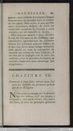 Chapitre VII. Comment il faut faire entrer dans l´esprit des Enfants les premiers prinicipes de la Religion