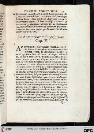 De Aegyptiorum superstitione. Cap. V