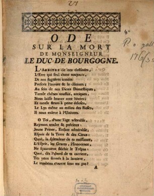 Ode sur la mort de M. le Duc de Bourgogne