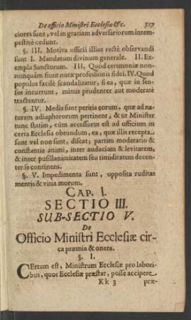 [...] Sub-Sectio V. De Officio Ministri Ecclesiae circa praemia & onera.