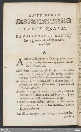 Caput Nonum. De Processu Et Hominibus atq[ue] rebus ad iudicium pertinentibus