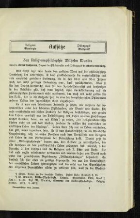 Zur Religionsphilosophie Wilhelm Wundts