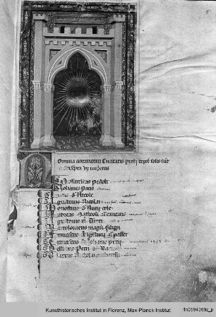 Matrikel und Statuten : Buchseite mit einer Darstellung der Porta Sole