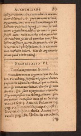 Exercitatio VI. Tutela argumenti secundi.