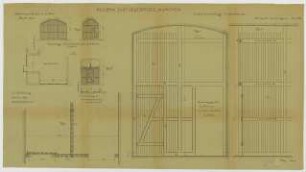 Thiersch, Friedrich von; München; Justizpalast - Lattenverschläge im Souterrain (Ansichten, Grundriss, Schnitt)