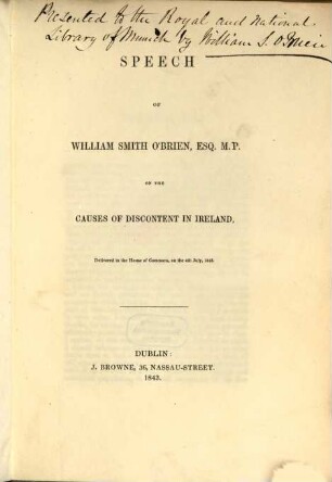 Speech on the causes of discontent in Ireland ...
