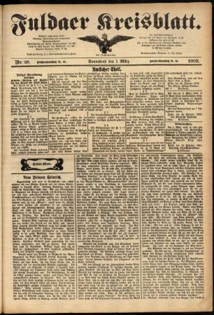 Erste Ausgabe vom Samstag, den 01. März 1902.