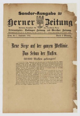 "Neue Siege auf der ganzen Westlinie. Das Sedan der Russen."