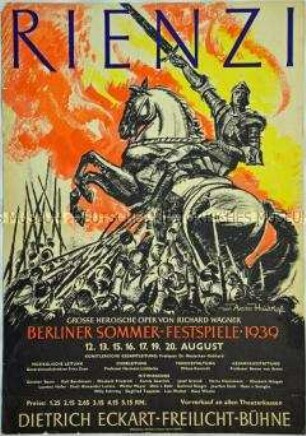 Plakat der Dietrich Eckart-Freilicht-Bühne (Waldbühne Berlin) zur Aufführung der Oper "Rienzi" von Richard Wagner im Rahmen der Berliner Sommer-Festspiele 1939