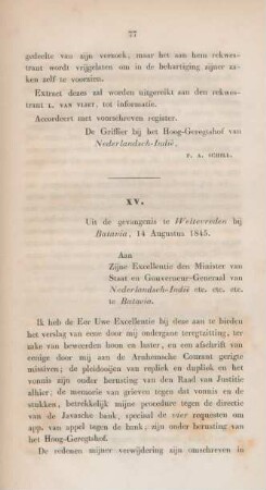 XV. Uit de gevangenis te weltevreden bij Batavia, 14 Augustus 1845