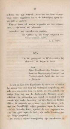XV. Uit de gevangenis te weltevreden bij Batavia, 14 Augustus 1845